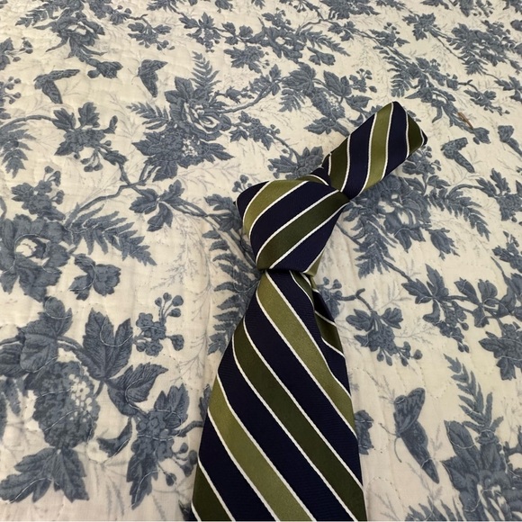 Chaps Ralph Lauren Tie Green & Navy Stripes Preppy Formal 58” x 3.5” - Picture 9 of 11